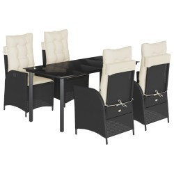Ensemble à manger de jardin coussins 5pcs Noir Résine tressée 648471648471
