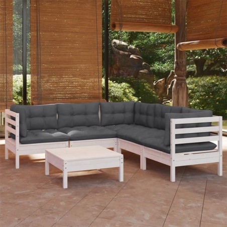 Salon de jardin 6 pcs avec coussins blanc bois de pin massif 648483648483