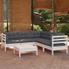 Salon de jardin 6 pcs avec coussins blanc bois de pin massif 648483648483