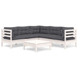 Salon de jardin 6 pcs avec coussins blanc bois de pin massif 648483648483