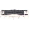 Salon de jardin 6 pcs avec coussins blanc bois de pin massif 648483648483