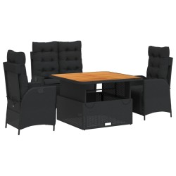 Ensemble à manger de jardin 4 pcs avec coussins noir 648485648485