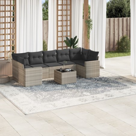 Salon de jardin 8 pcs avec coussins gris clair résine tressée 648488648488