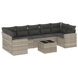 Salon de jardin 8 pcs avec coussins gris clair résine tressée 648488648488