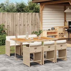 Ensemble à manger de jardin et coussins 7 pcs beige poly rotin 648492648492