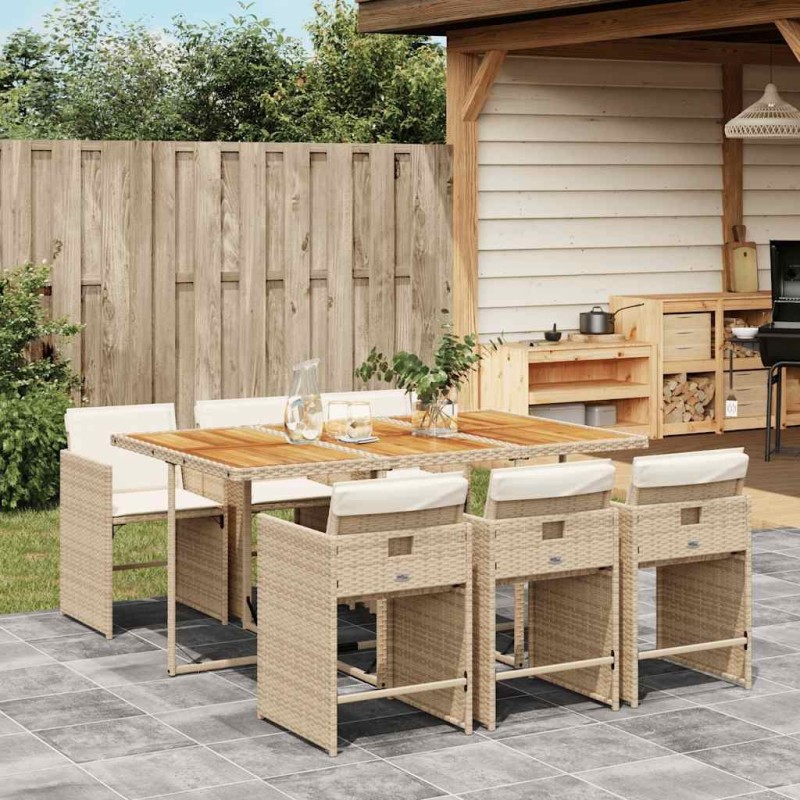 Ensemble à manger de jardin et coussins 7 pcs beige poly rotin 648492648492