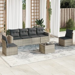 Salon de jardin avec coussins 7 pcs gris clair résine tressée 648493648493