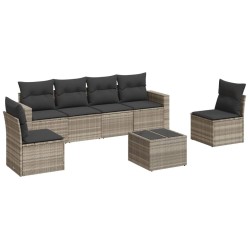 Salon de jardin avec coussins 7 pcs gris clair résine tressée 648493648493