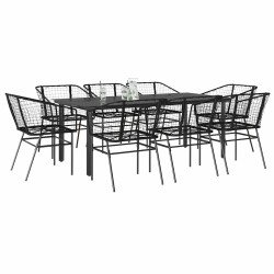 Ensemble à manger de jardin 9pcs noir poly rotin verre 648494648494