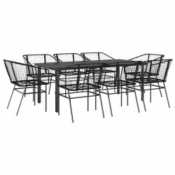 Ensemble à manger de jardin 9pcs noir poly rotin verre 648494648494