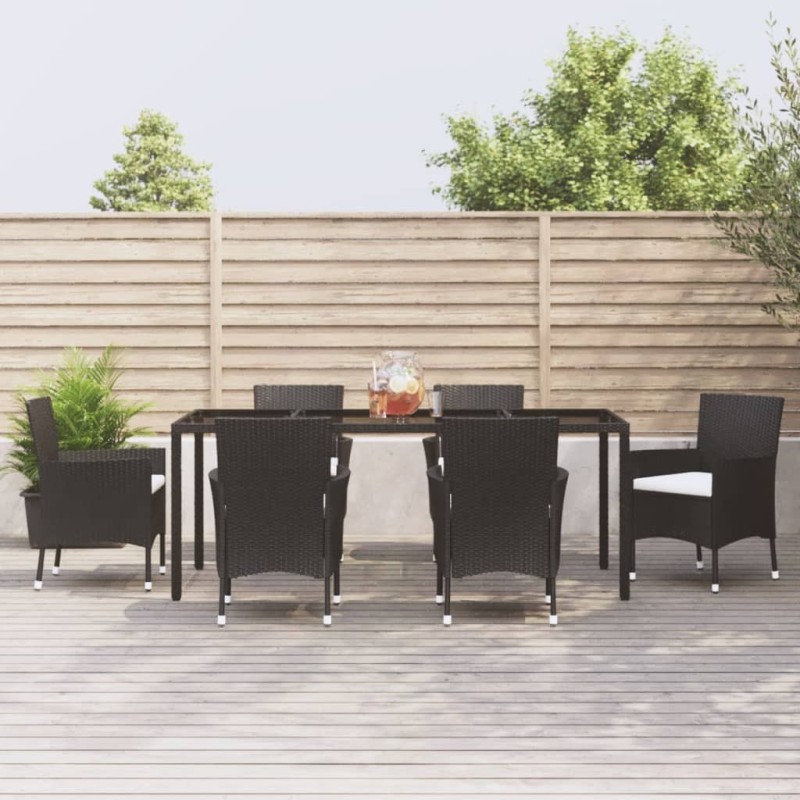 Ensemble à manger de jardin coussins 7pcs Noir Résine tressée 648500648500
