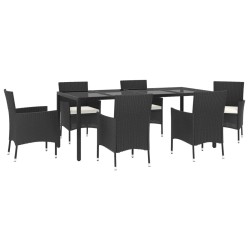 Ensemble à manger de jardin coussins 7pcs Noir Résine tressée 648500648500
