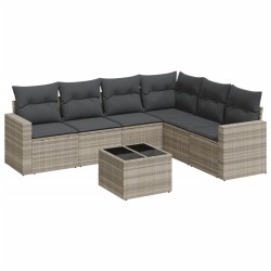 Salon de jardin avec coussins 7 pcs gris clair résine tressée 648503648503