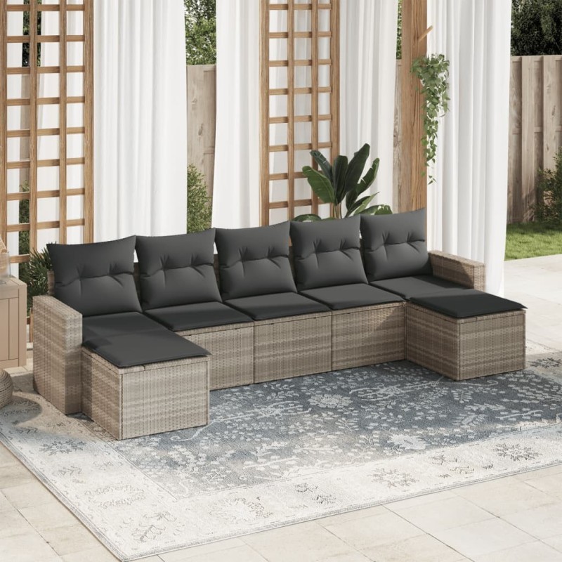 Salon de jardin avec coussins 7 pcs gris clair résine tressée 648504648504