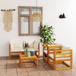 Salon de jardin 5 pcs avec coussin Crème Bois d'acacia solide 648505648505