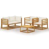 Salon de jardin 5 pcs avec coussin Crème Bois d'acacia solide 648505648505