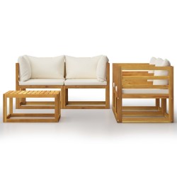 Salon de jardin 5 pcs avec coussin Crème Bois d'acacia solide 648505648505