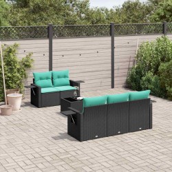 Ensemble de canapé de jardin 6 pcs avec coussins noir résine tressée 648515648515