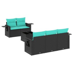 Ensemble de canapé de jardin 6 pcs avec coussins noir résine tressée 648515648515
