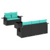 Ensemble de canapé de jardin 6 pcs avec coussins noir résine tressée 648515648515