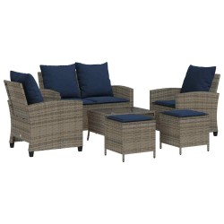 Ensemble de canapé de jardin 6 pcs avec coussins gris résine tressée 648517648517