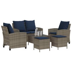 Ensemble de canapé de jardin 6 pcs avec coussins gris résine tressée 648517648517