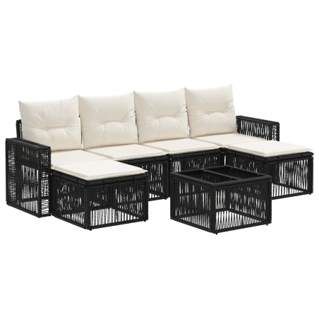 Ensemble de canapé de jardin 7 pcs Noir et blanc crème 648518648518