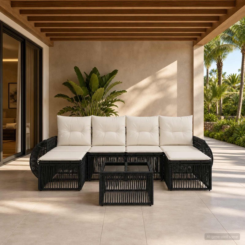 Ensemble de canapé de jardin 7 pcs Noir et blanc crème 648521648521