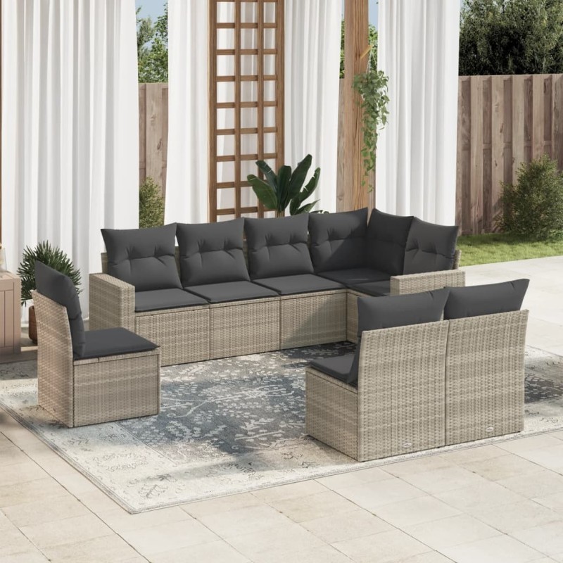 Salon de jardin 8 pcs avec coussins gris clair résine tressée 648523648523