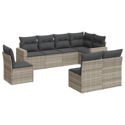 Salon de jardin 8 pcs avec coussins gris clair résine tressée 648523648523