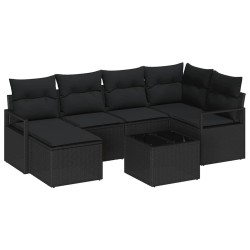Ensemble de Canapés avec coussin 7 pcs Noir polyrotin 648540648540