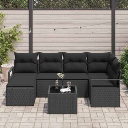 Ensemble de Canapés avec coussin 7 pcs Noir polyrotin 648540648540