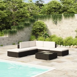 Salon de jardin 6 pcs avec coussins Résine tressée Noir 648543648543