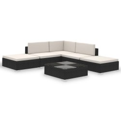 Salon de jardin 6 pcs avec coussins Résine tressée Noir 648543648543