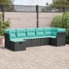 Salon de jardin 7 pcs avec coussins noir résine tressée 648554648554