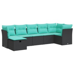 Salon de jardin 7 pcs avec coussins noir résine tressée 648554648554