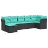 Salon de jardin 7 pcs avec coussins noir résine tressée 648554648554