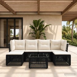 Ensemble de canapé de jardin 7 pcs Noir polyrotin 648605648605