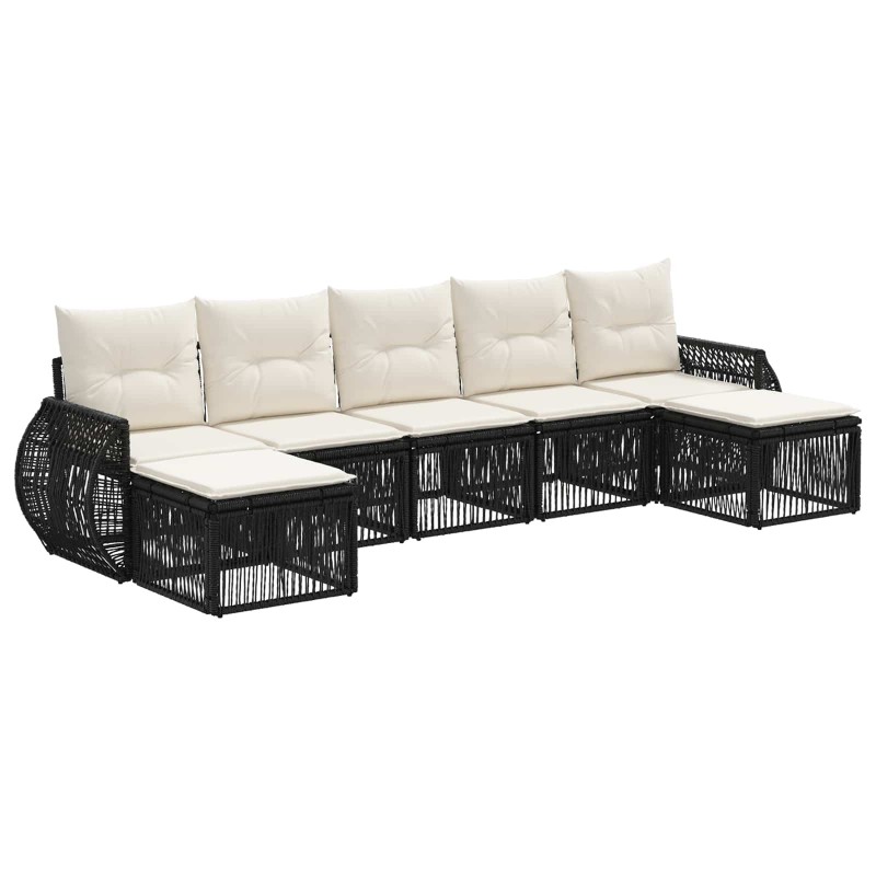 Ensemble de canapé de jardin 7 pcs Noir et blanc crème 648612648612