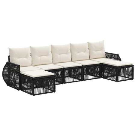 Ensemble de canapé de jardin 7 pcs Noir et blanc crème 648612648612