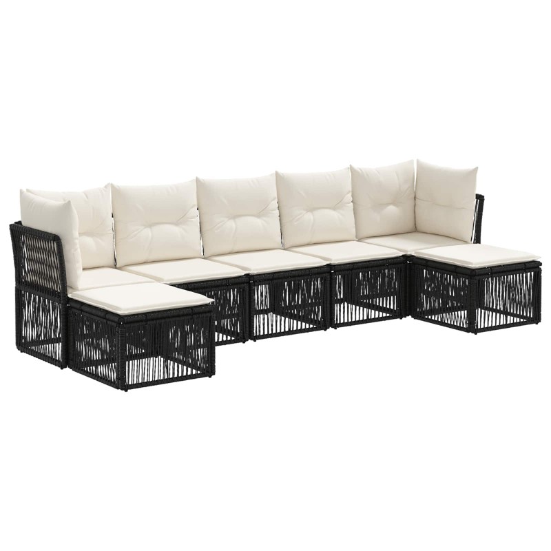 Ensemble de canapé de jardin 7 pcs Noir polyrotin 648616648616
