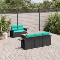 Ensemble de canapé de jardin 6 pcs avec coussins noir résine tressée 648624648624