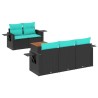 Ensemble de canapé de jardin 6 pcs avec coussins noir résine tressée 648624648624