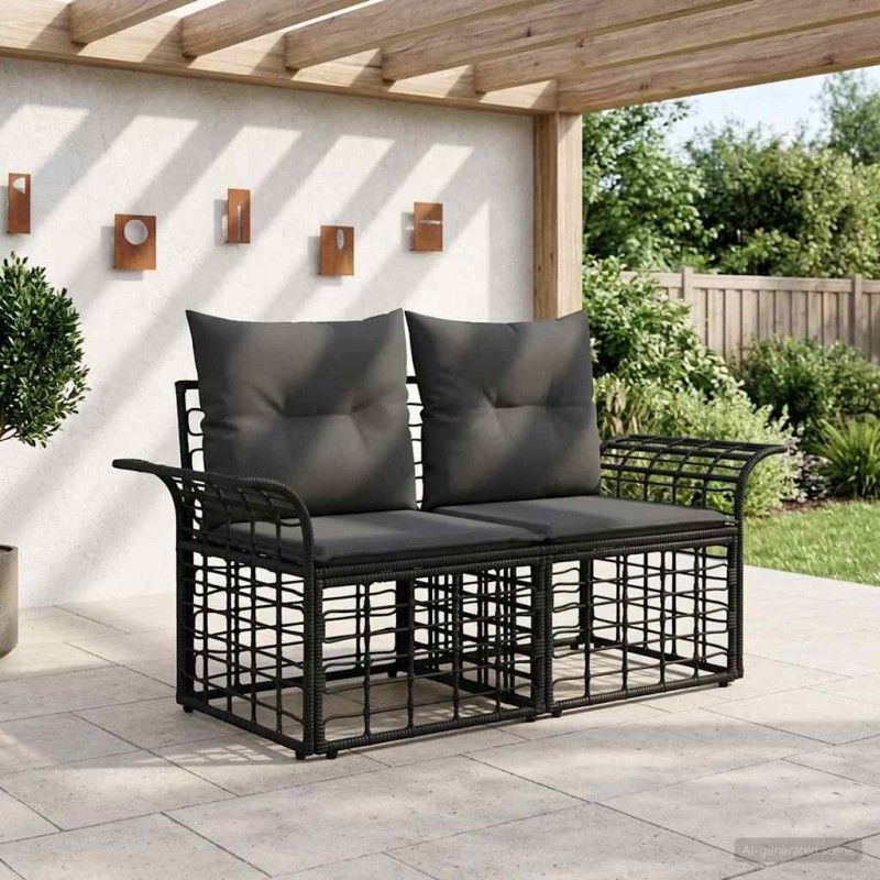 Loveseat d'extérieur 2 pcs Noir et Gris foncé polyrotin 648633648633