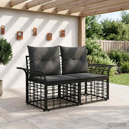 Loveseat d'extérieur 2 pcs Noir et Gris foncé polyrotin 648633648633