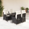 Ensemble à manger de jardin coussins 5pcs Noir Résine tressée 648656648656