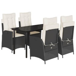 Ensemble à manger de jardin coussins 5pcs Noir Résine tressée 648656648656