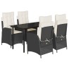 Ensemble à manger de jardin coussins 5pcs Noir Résine tressée 648656648656