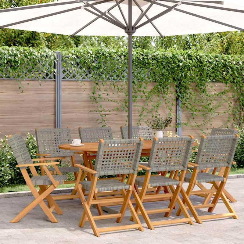 Chaises de jardin pliantes lot de 8 gris poly rotin bois massif 648658648658