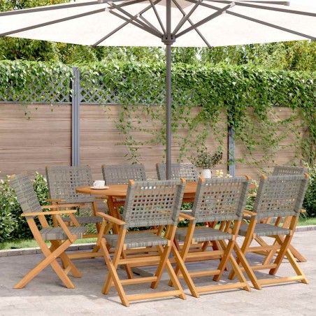 Chaises de jardin pliantes lot de 8 gris poly rotin bois massif 648658648658